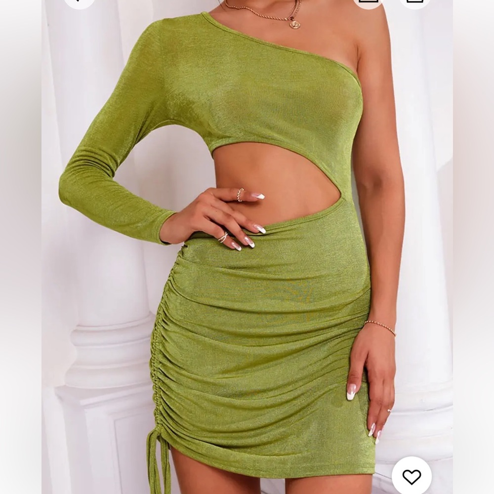 ZAFUL green one shoulder cut out dress